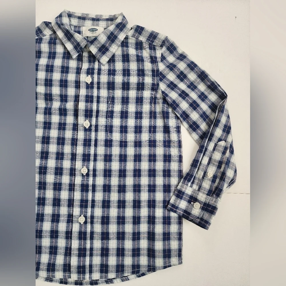 Old Navy Boys Navy Gingham Long Sleeves Shirt, sz XS (5)